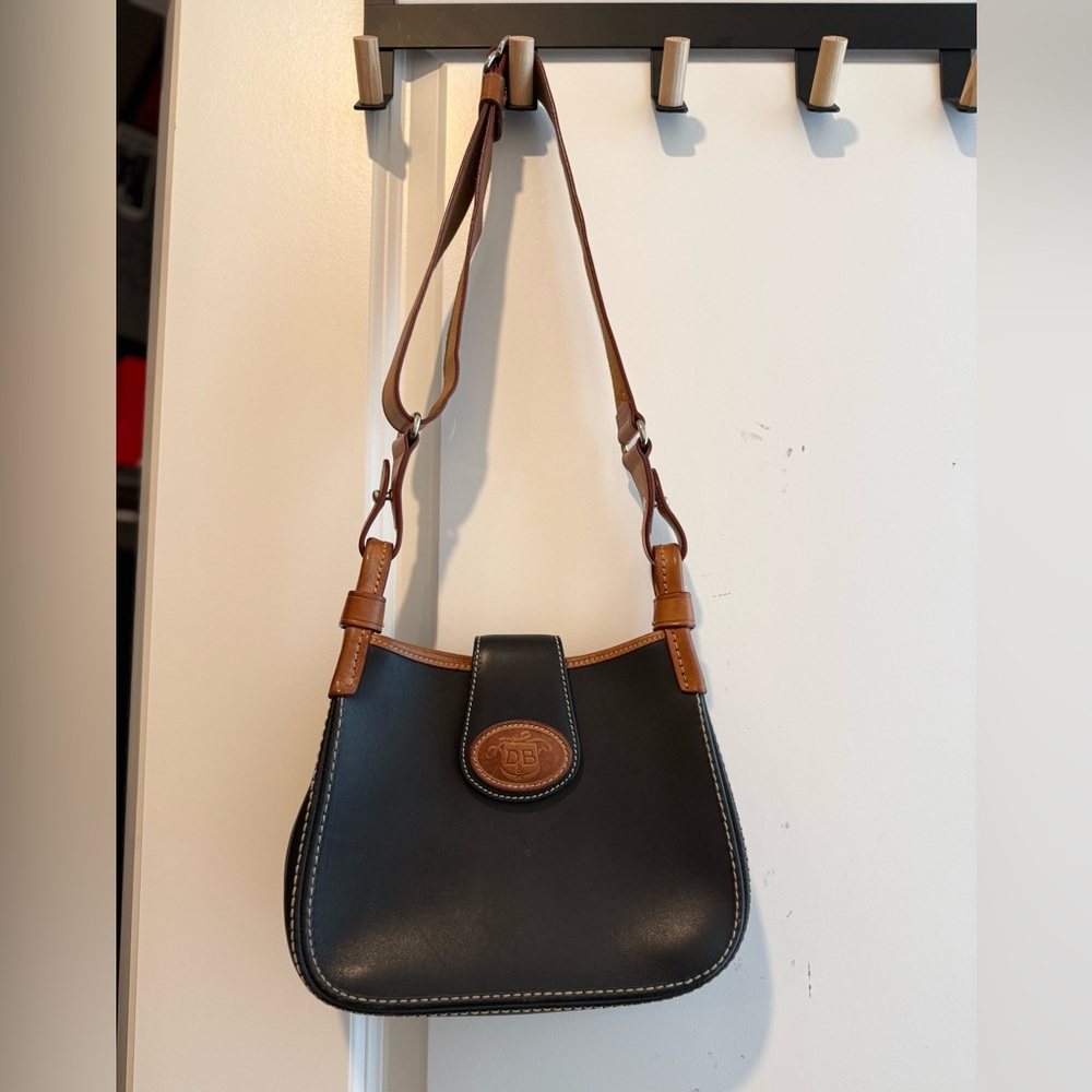 Vintage Dooney & Bourke Black and Brown “ Saddle” Shoulder Bag